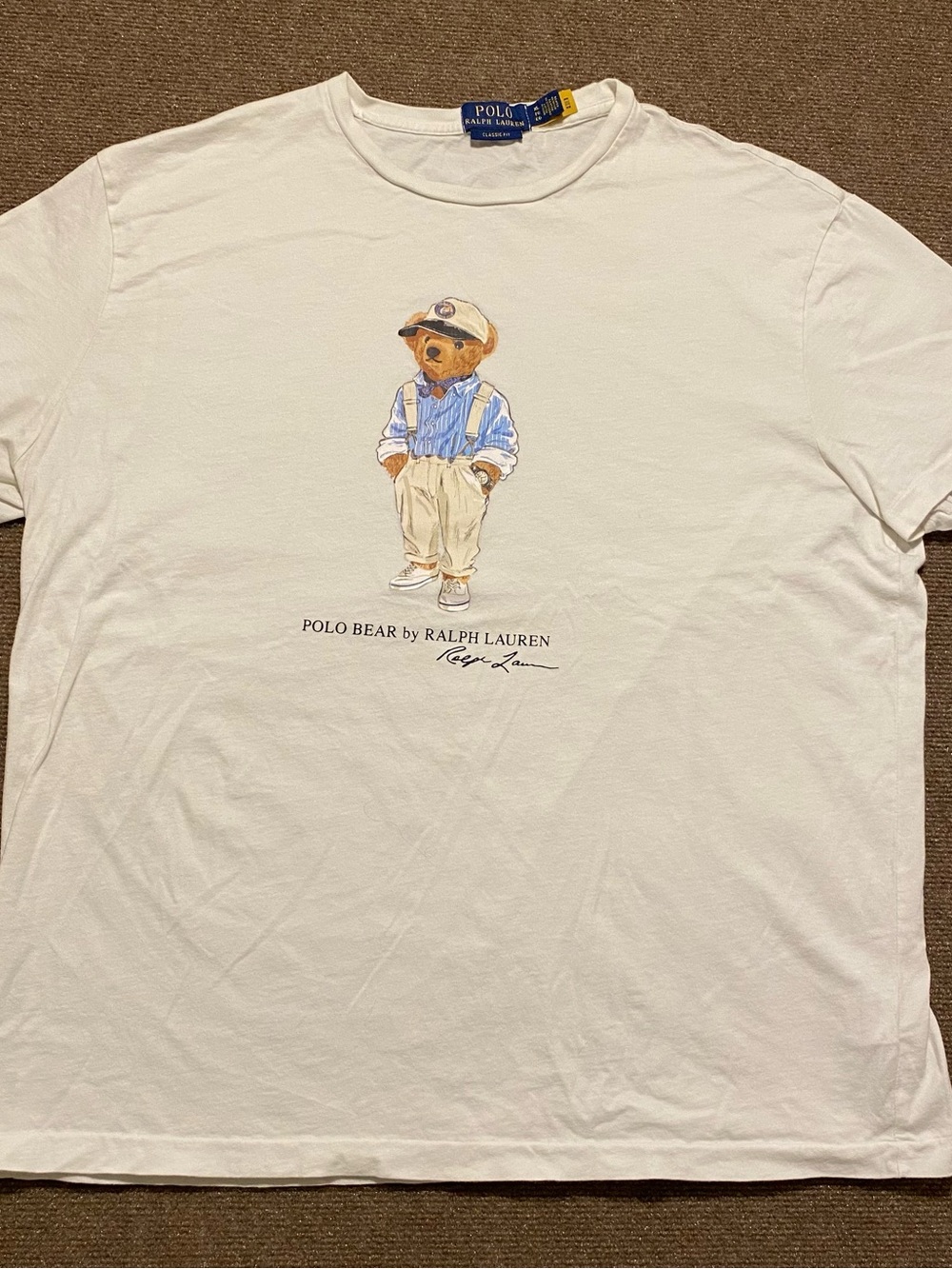 Polo by Ralph Lauren White Tee with Polo Bear in Blue Shirt and Tan Pants